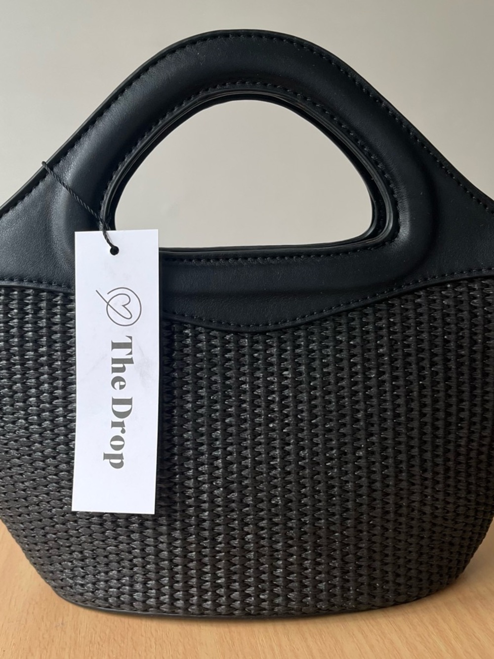 Black Woven Top-Handle Tote